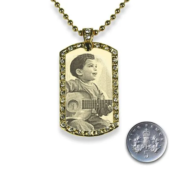 Gold Plate Small Portrait Diamante Photo Pendant