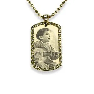 Gold Plate Small Portrait Diamante Photo Pendant