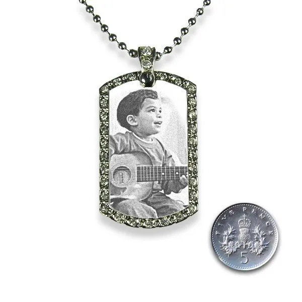 Rhodium Plate Small Portrait Diamante Photo Pendant