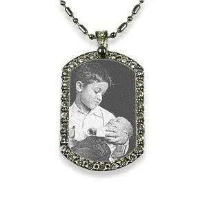 Rhodium Plate Small Wide Diamante Portrait Photo Pendant