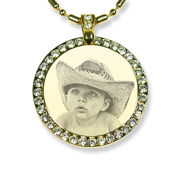 Gold Plate Large Round Diamante Photo Pendant