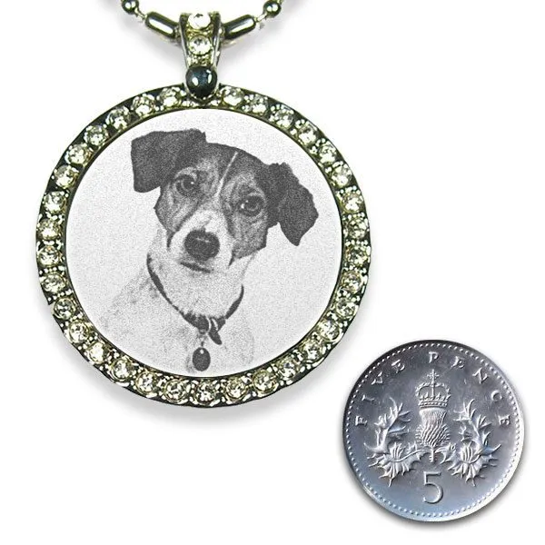 Rhodium Plate Large Round Diamante Photo Pendant