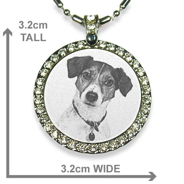 Rhodium Plate Large Round Diamante Photo Pendant