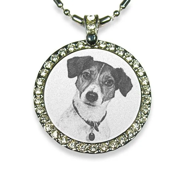 Rhodium Plate Large Round Diamante Photo Pendant