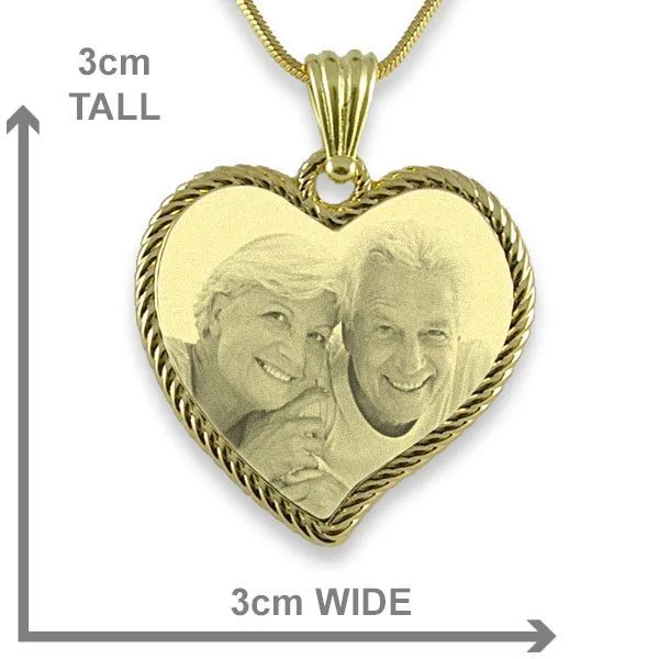 Engraved Photo Jewellery - Gold Plate Rope Heart - Image 2