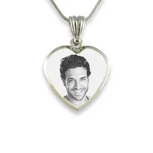 Rhodium Plate Deluxe Bevelled Small Heart Photo Pendant