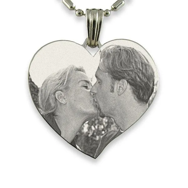 Titanium Large Curved Heart Photo Pendant