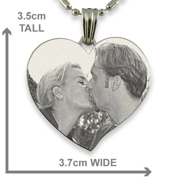 Engraved Photo Pendant Necklace - Large Curved Heart - Image 3