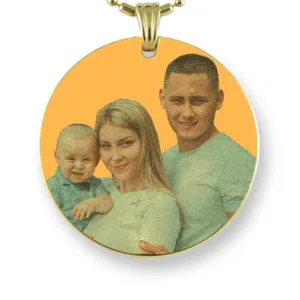 Gold Plate Large Round Colour Photo Pendant