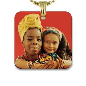 Gold Plate Large Square Colour Photo Pendant