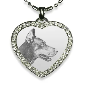 Rhodium Plate Medium Heart Diamante Dog Keepsake