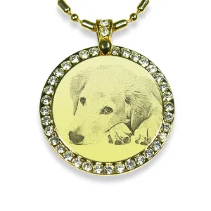 Gold Plate Large Round Diamante Dog Keepsake