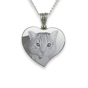 Rhodium Plate Medium Curved Heart Cat Keepsake