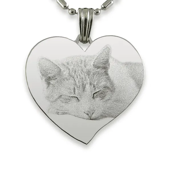 Titanium Plate Large Curved Heart Cat Keepsake