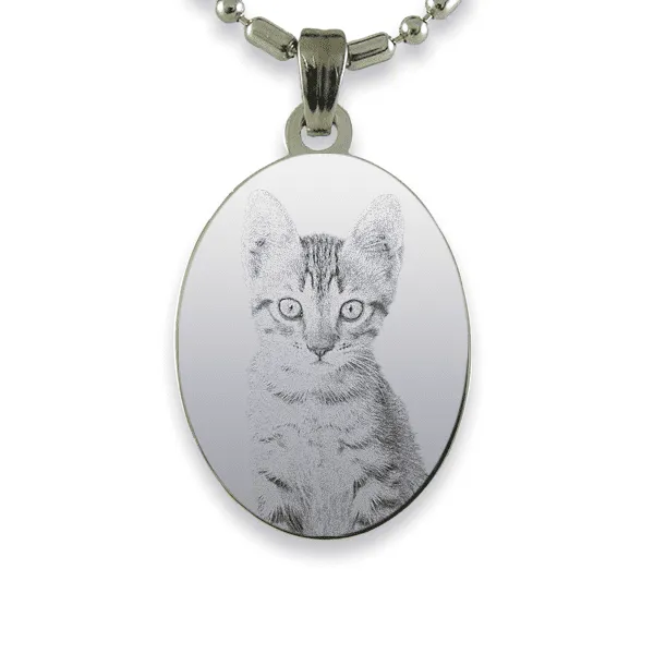 Rhodium Plate Portrait Oval Cat Keepsake