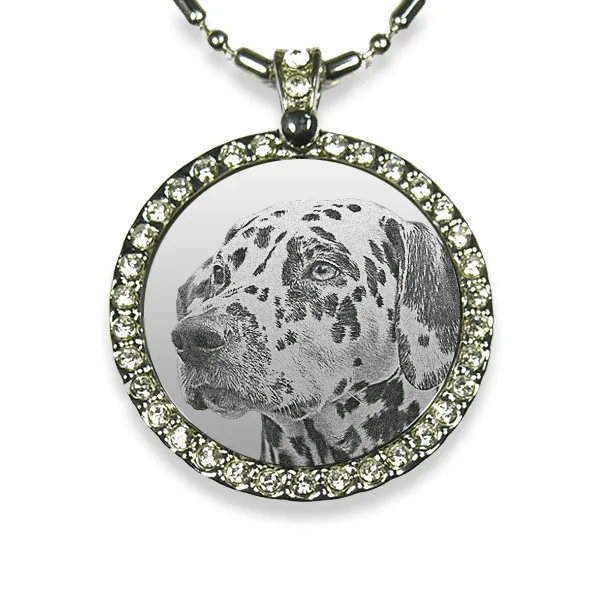 Rhodium Plate Large Round Diamante Dog Keepsake