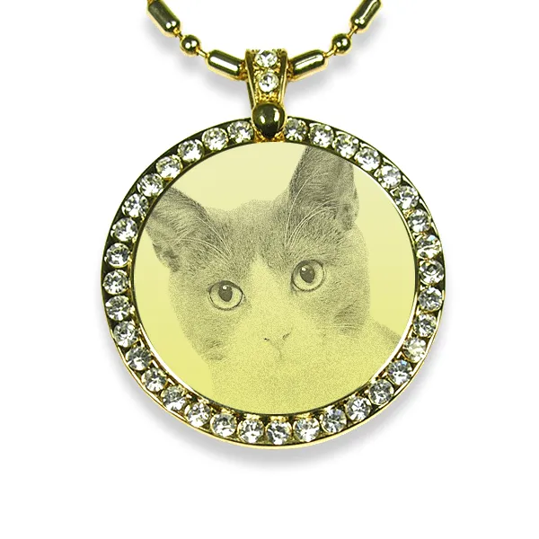 Gold Plate Large Round Diamante Cat Keepsake