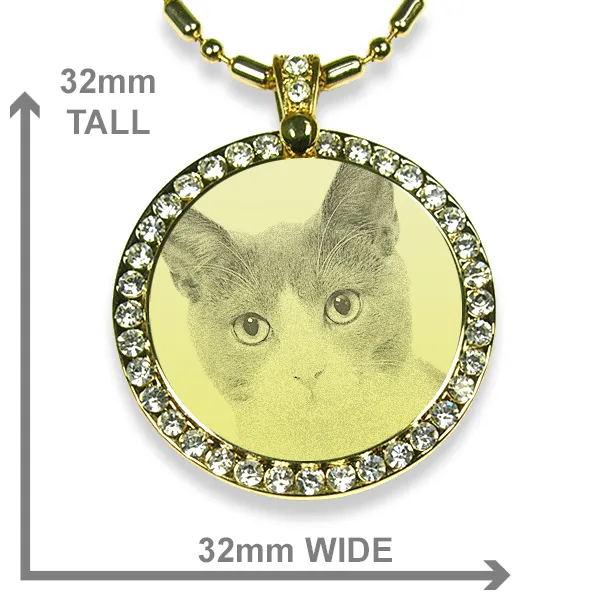 Cat Photo Jewellery - Gold Plate Large Round Diamante Photo Pendant - Image 2