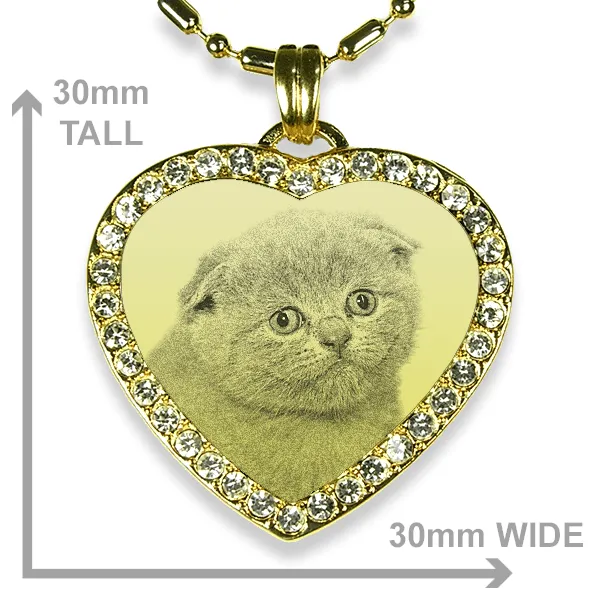 Gold Plate Heart Diamante Pendant - Cat Photo Jewellery Keepsake - Image 2