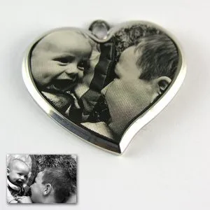 Rhodium Deluxe Bevelled Curved Heart Photo Pendant