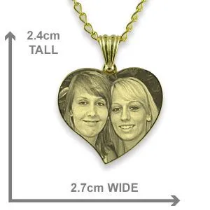 Gold Plate 925 Silver Medium Curved Heart Photo Pendant - Dimensions