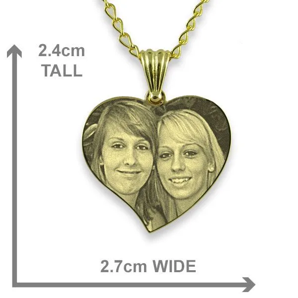 Gold Plate 925 Silver Medium Curved Heart Photo Pendant - Dimensions