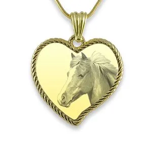 Gold PLate Large Rope Edged Curved Heart Horse Photo Keepsake