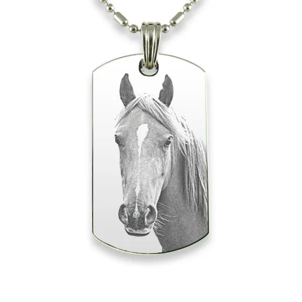 Rhodium Plate Large Id Tag Horse Photo Pendant
