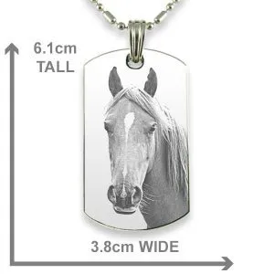 Rhodium Plate Large Id Tag Horse Photo Pendant