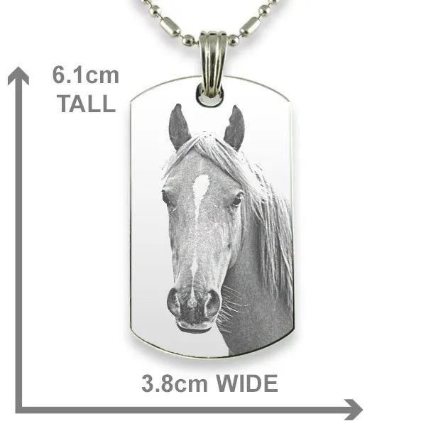Rhodium Plate Large Id Tag Horse Photo Pendant