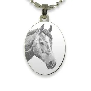 Rhodium Plate Medium Oval Horse Photo Pendant