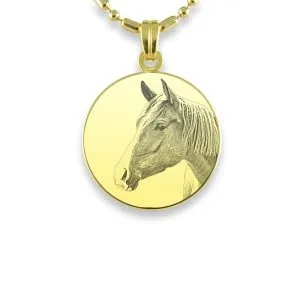 Gold Plate Small Round Horse Photo Pendant