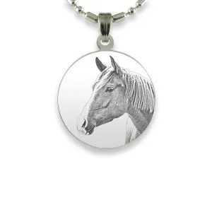 Small Round Rhodium Horse Photo Pendant