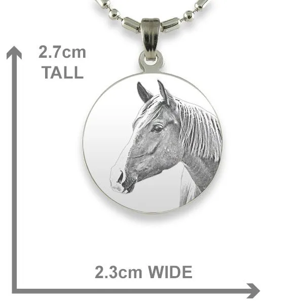 Small Round Rhodium Horse Photo Pendant