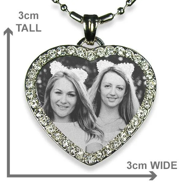 Brides Maid's Rhodium Plate Medium Heart Diamante Photo Pendant