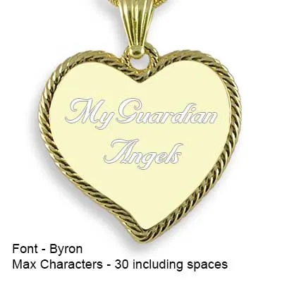 Engravable Back of Gold Plated Medium Rope Edged Curved Heart Photo Pendant