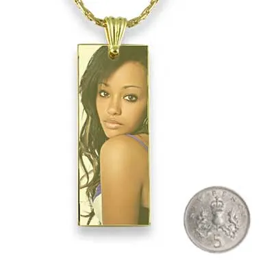 Gold Plated Colour Long Rectangle Photo Pendant with 5p scale