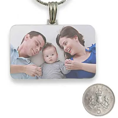 Rhodium Plate Family Rectangle Colour Photo Pendant Scale