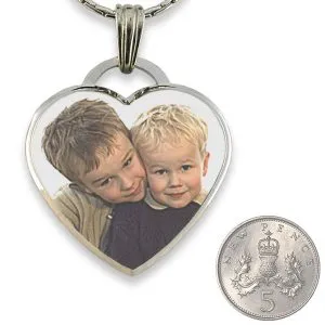 5p Scale Rhodium Plate Deluxe Bevelled Large Colour Drop Heart Photo Pendant