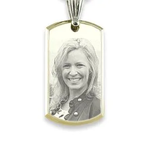 Engraved Photo on Large Stainless Steel Bevelled ID-Tag Photo Pendant