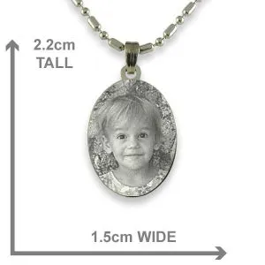 Dimensions of Rhodium Mini Oval Photo Pendant