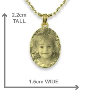 Dimensions of Gold Plated Mini Oval Photo Pendant