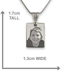 Dimensions of Rhodium Plated mini Rectangle Photo Pendant
