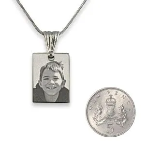 5p Scale of Rhodium Plated mini Rectangle Photo Pendant