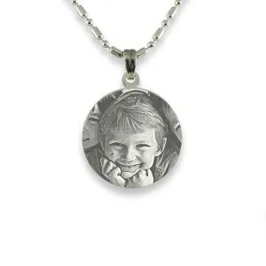 Rhodium Mini Round Photo Pendant