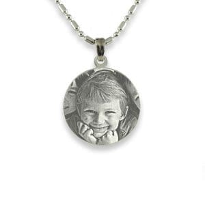 Rhodium Mini Round Photo Pendant