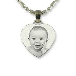 Rhodium Small Heart Photo Pendant