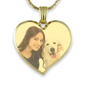 Gold Plate Deluxe Bevelled Curved Large Heart Colour Photo Pendant