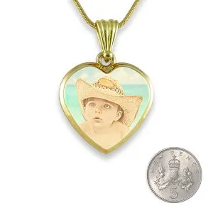 Gold Plate Deluxe Bevelled printed colour Photo Pendant