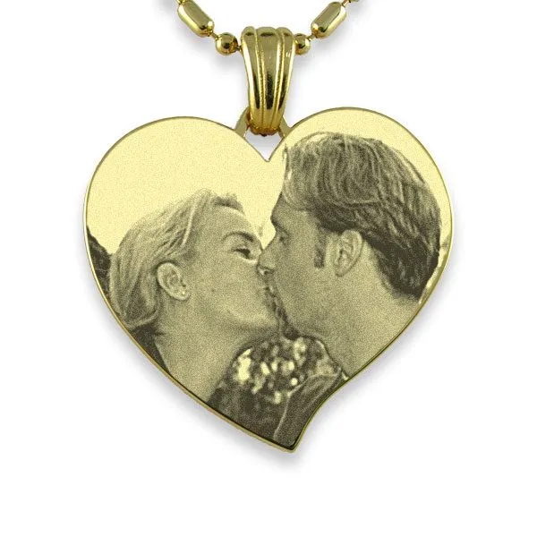 Gold Plate Large Curved Heart Photo Pendant